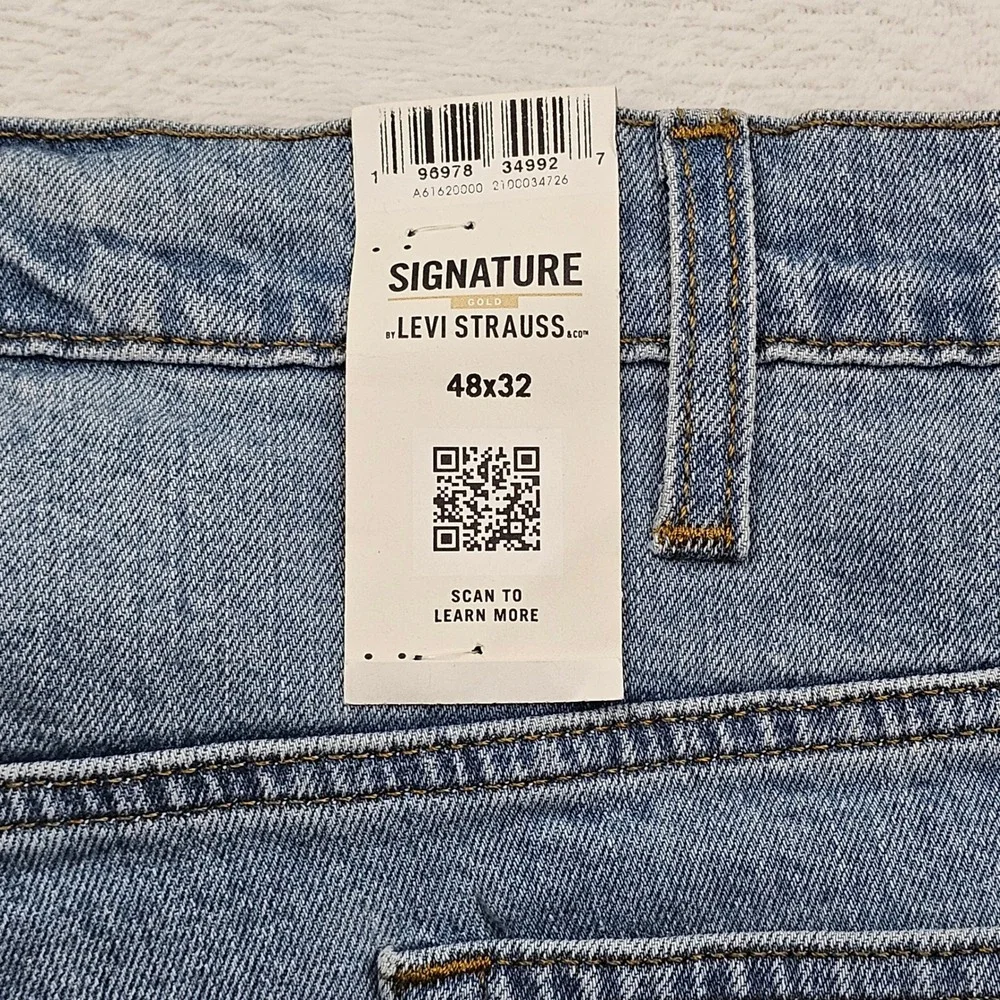 Signature Levi Strauss Mens 48x31‎ Blue Light Wash Loose Fit Jeans Denim New
